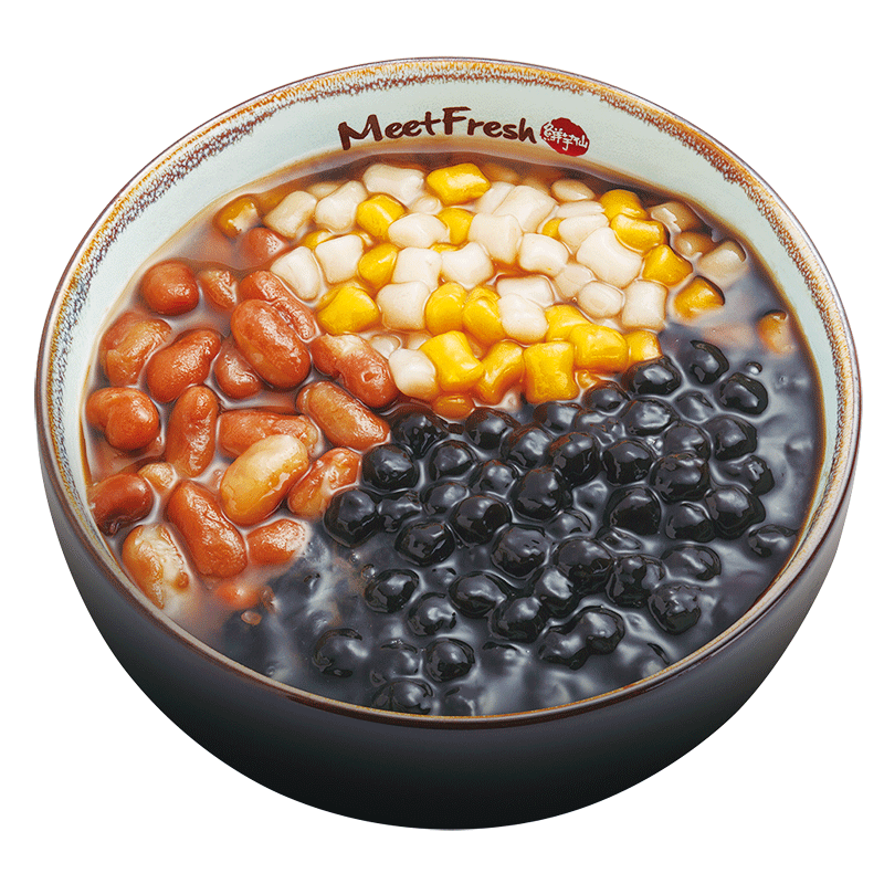 Signature Hot Grass Jelly with Kidney Beans, Boba, Mini Taro Balls, and Grass Jelly Soup